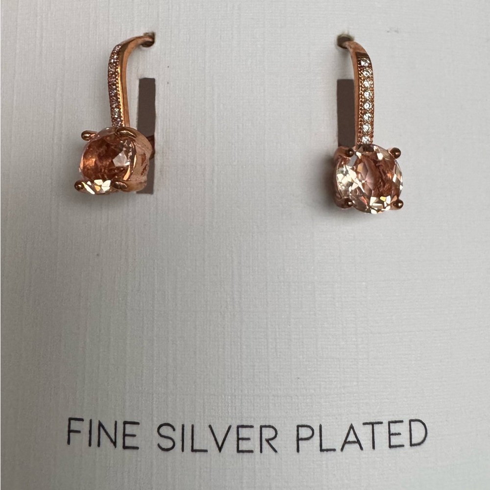 Fine Silver Plated Rose Gold Crystal Drop Earrings